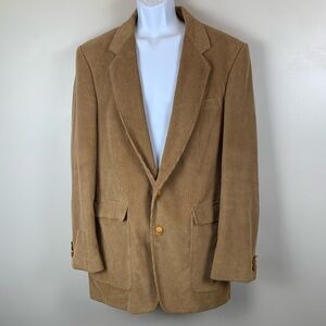 Woodmere Vintage Corduroy Jacket Mens 44 XL Tan Elbow Patches Sport Coat Blazer